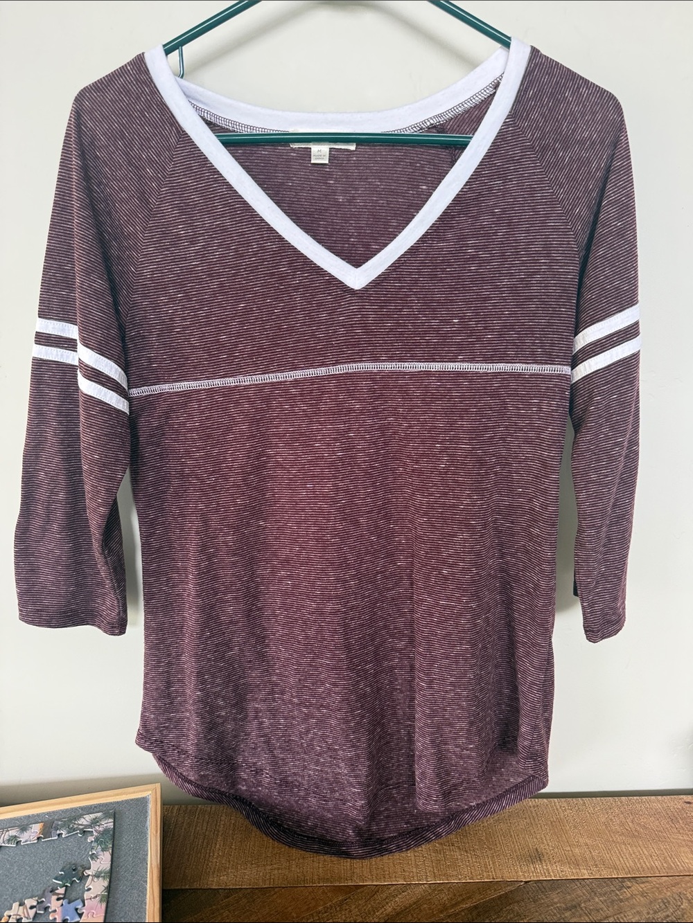 nine britton Plum V-Neck Long Sleeve Top with White Trim
